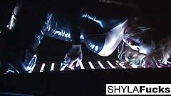 Shyla gets into her smoking fetish, showing off her big tits and ass