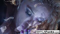 Shyla gets into her smoking fetish, showing off her big tits and ass