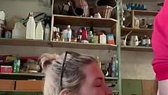 Guy fucks young girl hard in ass in father's garage!