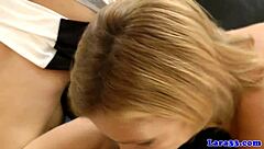 stockinged mature woman joins british threeway for oral fun