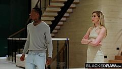 Blonde Haley squirts like a fountain during interracial missionary and cowgirl with big black cock.