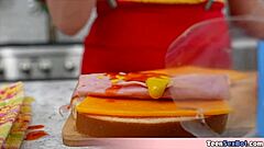 Old Man Rides Petite Blonde Sex Robot in Uniform for First Blowjob Rodeo