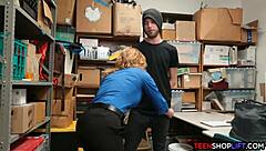 Milf police officer deals with shoplifter in back office