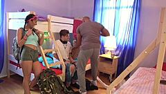 dude meets busty babe in fake hostel with friend