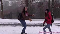 Teen 18+ enjoys pussy-loving threesome in doggystyle.