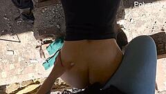 bitch moans during outdoor blowjob and pegging