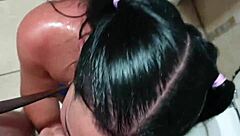 emo bondage slut dragged to toilet for piss drinking and cock sucking