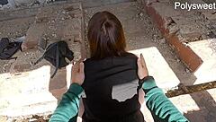 bitch moans during outdoor blowjob and pegging