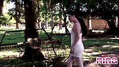 Hey, check out Nina rubbing her pussy outdoors!