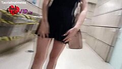 cristina almeida flashes in a shoe store, teasing the salesman with her exhibitionist style and hairy beaver