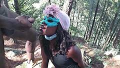 Friend gets horny in jungle for threesome blowjob