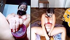 BBW Rides Red Dildo Anal Intensely