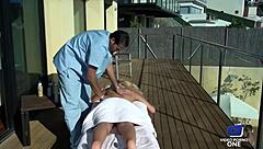 Masseur fucks blonde slut on balcony