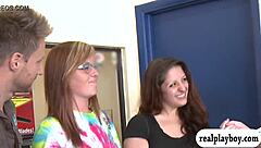 babes flashing tits and ass in garage for money