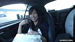 Public Sex in Garage with Brunette Slut Swallowing Cum