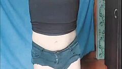 hey, check out this sissy crossdresser ladyboy twink in a sexy dress riding cowgirl on webcam