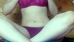 Masked blonde fingers wet pussy to explosive orgasm!