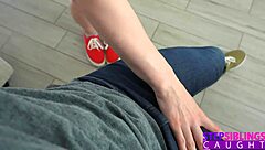 sexy spinner stepsis sweet talks stepbro into rough orgasm