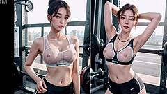 asian milfs at the gym with masturbation