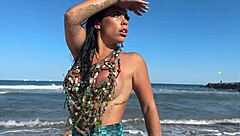 Pornstar Licks Shaved Pussy by Pool