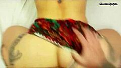 Tattooed blonde swallows whole cock and screams