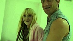 Blonde babe says, Nothing makes me happier than banging two guys.