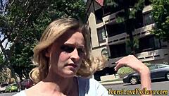 teen gets hardcore blowjob outdoors and facial for pay in hd