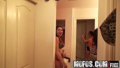 Mofos Real Slut Party: Rahyndee James and Angel Del Rey Suck Cocks in Bathroom!