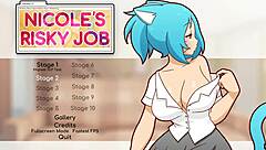 nicole plays risky job hentai game in ep 2, fondling tits to lure customers on webcam
