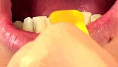 fifi foxx does mouth vore close up with gummy bears