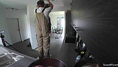 Horny German Teen Fucks Repairman Without Condom