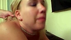 Blonde slut rides cock hard, sucks it deep, and gets facial on big tits