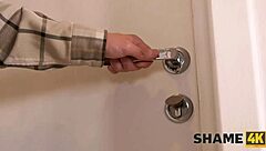 Chubby teen gives blowjob to mature cougar on birthday bent over in stockings