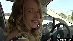 Blonde Teen Gives Handjob In Car While Driving