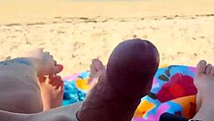 Handjob And Blowjob On Public Beach With Monster Cock