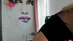 sexy blonde milf shows big tits in lingerie closeup