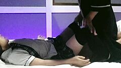 Japanese Schoolgirl Cosplay with Handjob and Creampie Sex