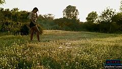 Anetta Keys strips outdoors, showing small tits and big ass