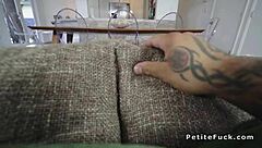 petite chestnut teen gags on huge dick in pov oral and group fucking