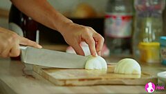 Brandy smile and jo monica sweet lick and kiss in kitchen