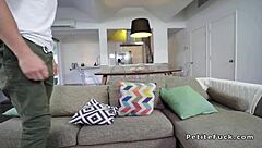 petite chestnut teen gags on huge dick in pov oral and group fucking