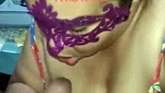 The whore jerks and milks the dick.