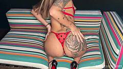 A Brazilian teen with tattoos enjoys a homemade encounter