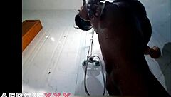 Dark chocolate beauty relaxes in shower after long day