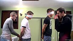 Blindfolded Bryce Corbin Sucks Huge Cocks in Wild Pissed-On Orgy