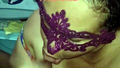 The whore jerks and milks the dick.