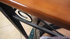 petite blonde teen does striptease and sucks on banana