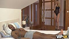 Karina Grand in lace seduces black stranger for oral