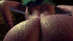 Feeling the excitement as the sexy purple elf with big round butt bounces on top in pov 3d porn, teasing with deepthroat and anal.