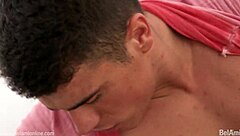 The muscular hunk says, 'Take my big cock bareback and feel the creampie, athletic stud.'